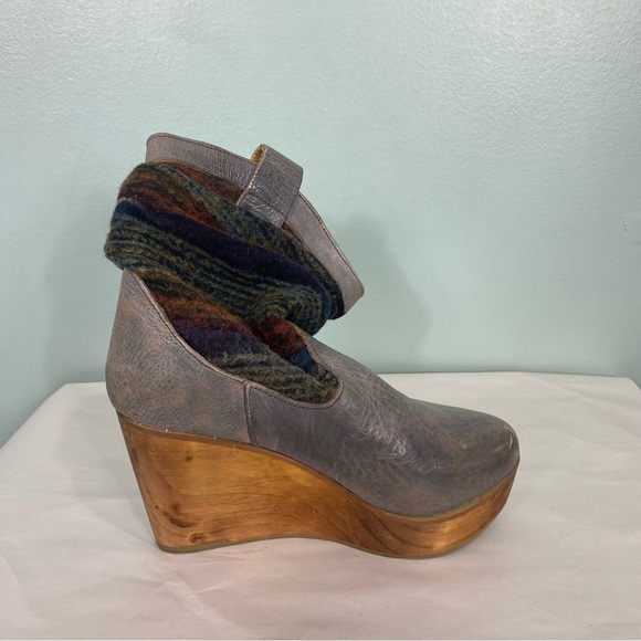 Bed Stu Bruges Leather Wedge Platform Knti Multi Color Gray Sz 6.5 Distressed - Picture 3 of 10